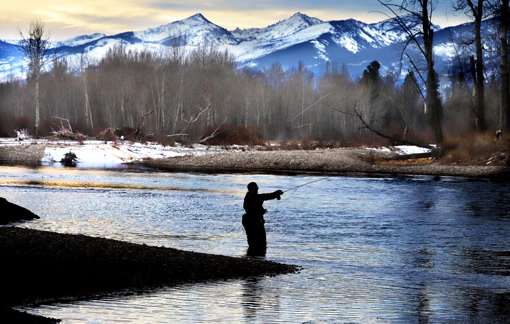 A fisherman tests the waters of the Bitterroot River near Stevensville.